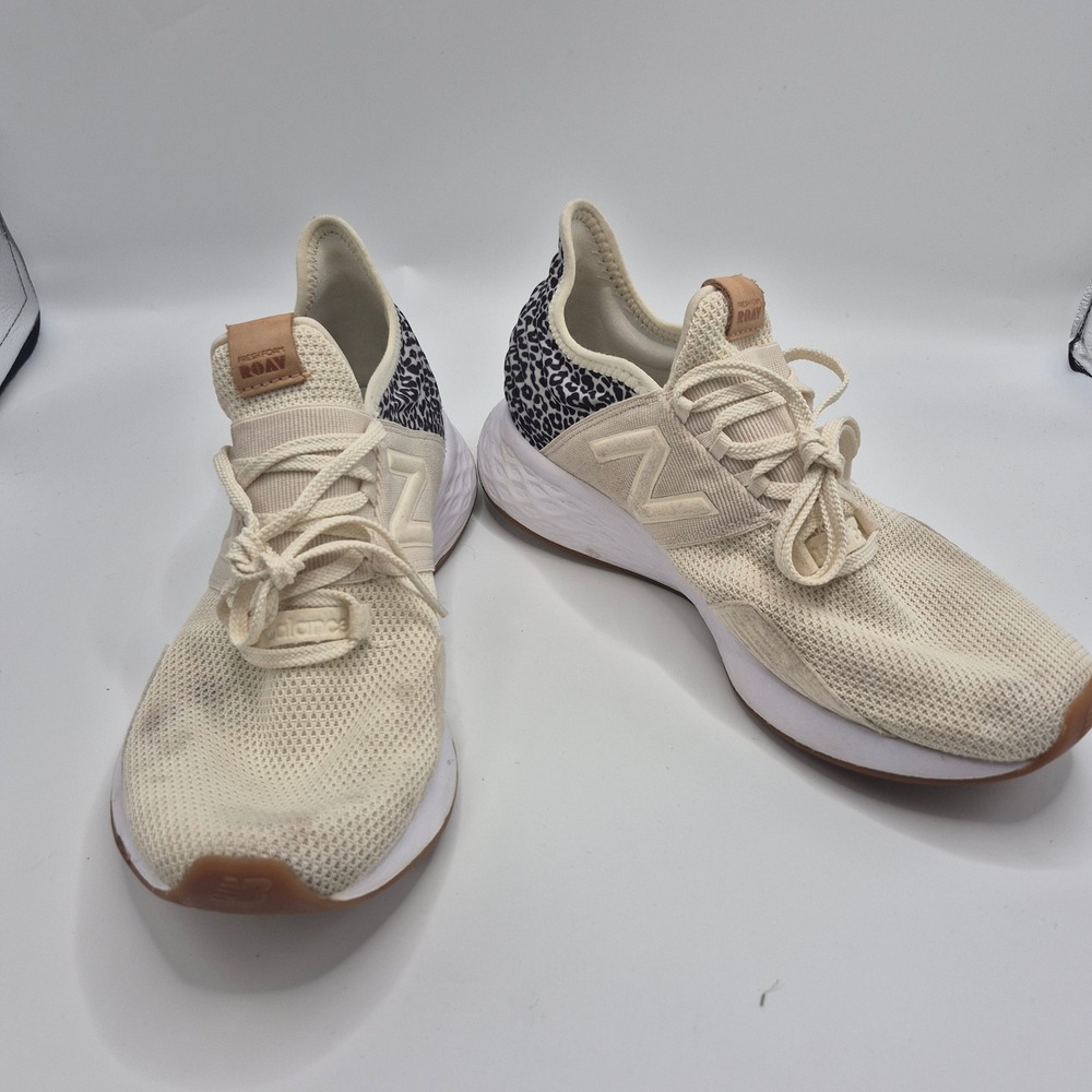 New Balance Fresh Foam Roav Cream Leopard Print Running Shoes WROAVAA Womens 10